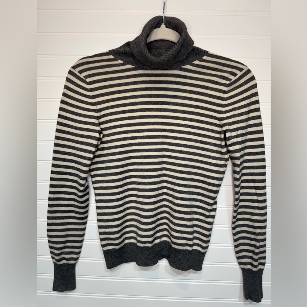 Banana Republic Black & Cream Striped Turtleneck Sweater